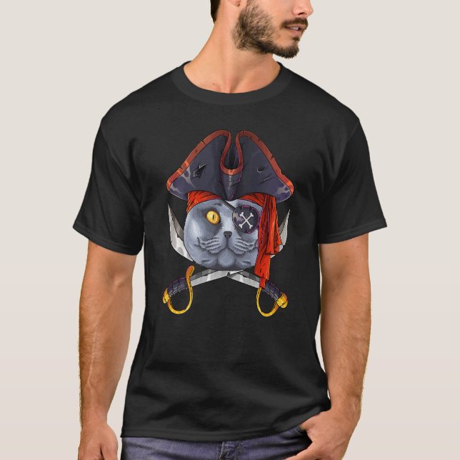 T-shirt Pirate British Shorthair Jolly roger Halloween Cos (Devant)