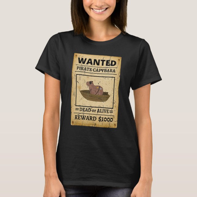 T-shirt Pirate Capybara Wanted Poster Capybara For Kids (Devant)