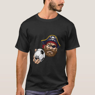 T-shirt Pirate Cartoon Character Holding a Soccer Ball