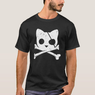 T-shirt Pirate Chat crâne et os croisés Hommes Femmes ou E