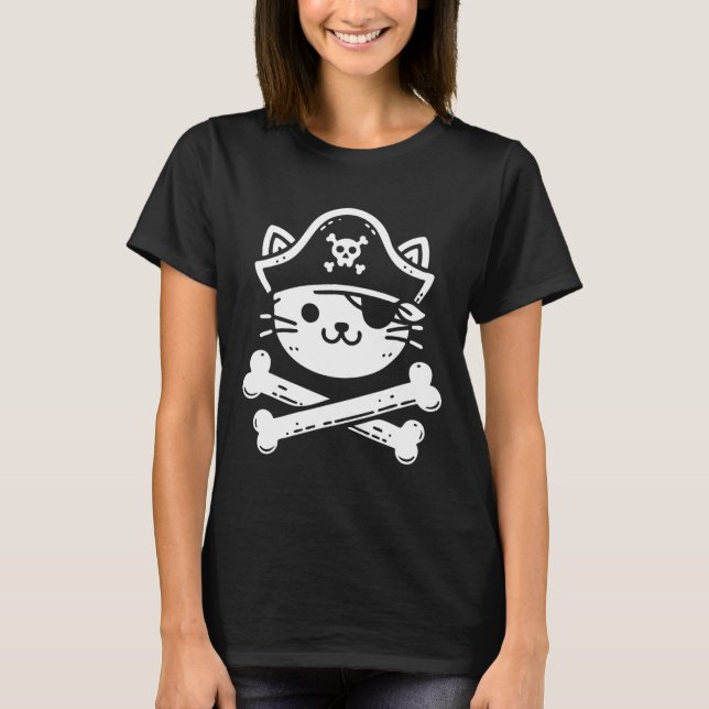 T-shirt Pirate Chat Crossbones Amoureux de les chats Chats (Devant)