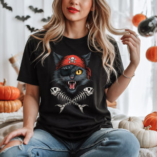 T-shirt Pirate Chat Kitten Crâne Crossbones Halloween noir