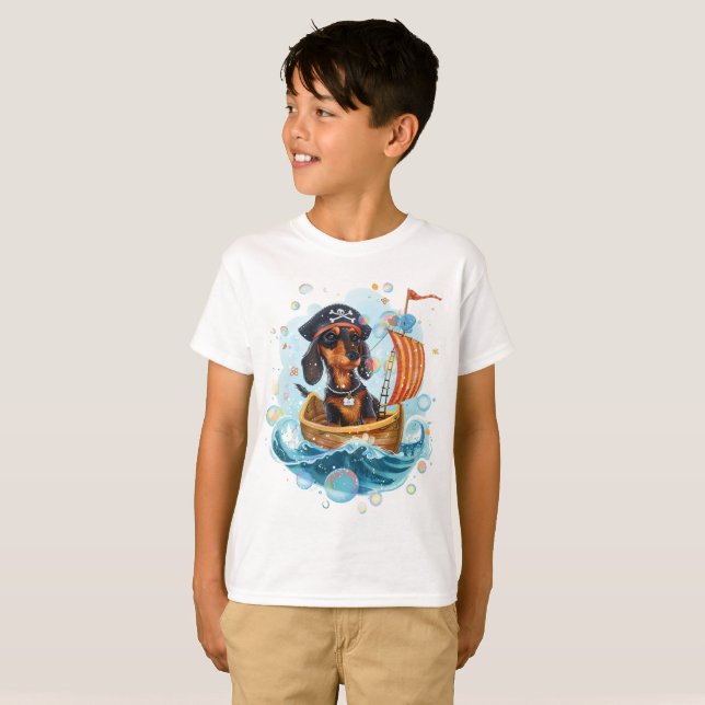 T-shirt Pirate Dachshund Funny Chien Kids (Devant entier)