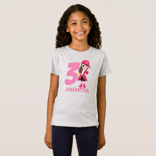 T-Shirt Pirate de fête d'anniversaire rose de la FILLE 3e