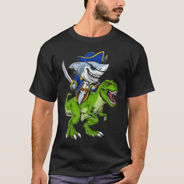 T-shirt Pirate de requin équitation T-Rex Dinosaur (Devant)
