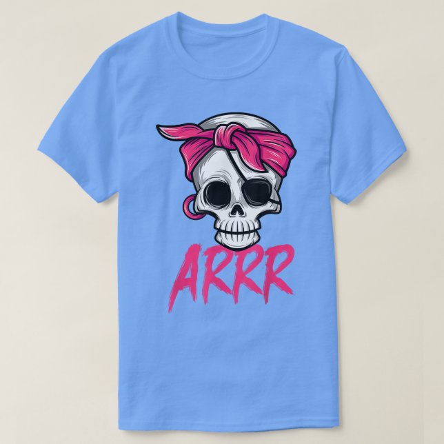T-shirt Pirate Dead With Eye Patch Pink Bandana Halloween  (Design devant)