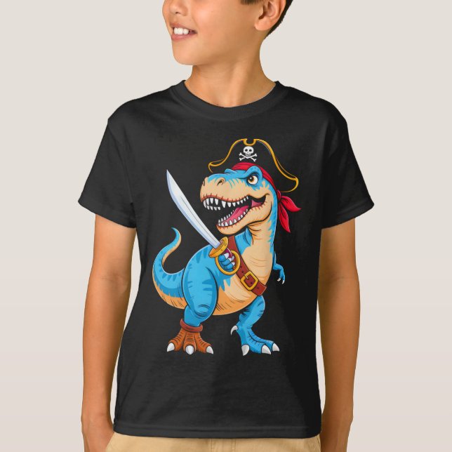 T-shirt Pirate Dinosaur T Rex Boys Kids Funny Halloween Co (Devant)