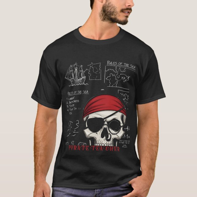 T-shirt Pirate Enseignant Funny Skull & Math Règles (Devant)