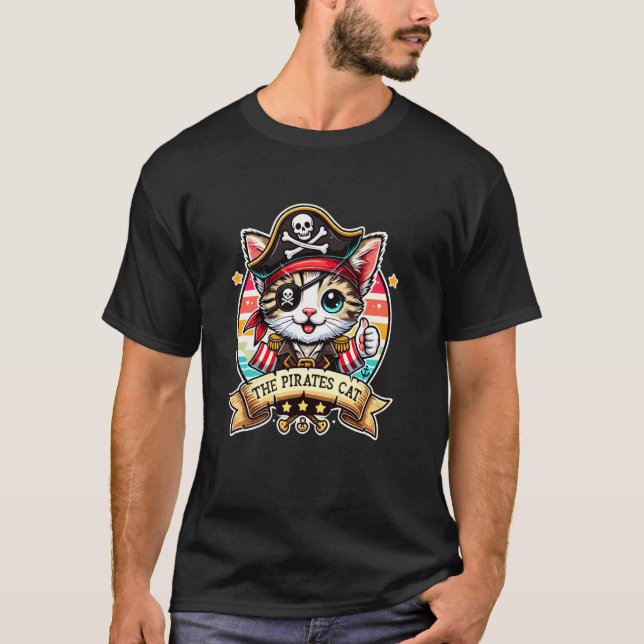 T-shirt Pirate Mignon Chat Chaton Cache-Œil Caraïbes (Devant)