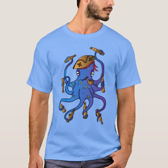 T-shirt Pirate Nautique Octopus Boire Rhum (Devant)