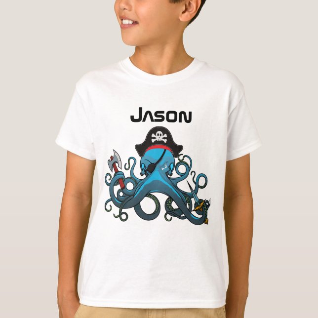 T-shirt Pirate Octopus furieux bleu (Devant)