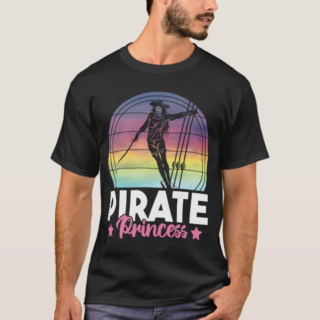 T-shirt Pirate Pirate Princess Girls Retro Sunset Ship Pir (Devant)