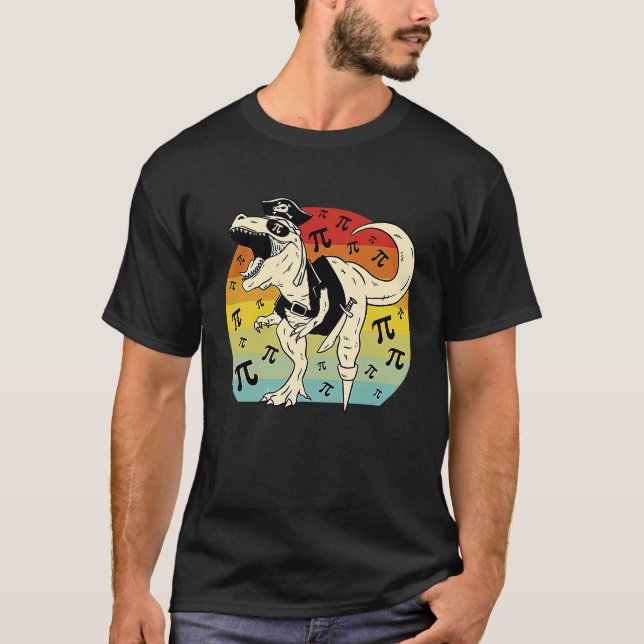 T-shirt Pirate Rex Dinosaur retro sunset Pie math (Devant)