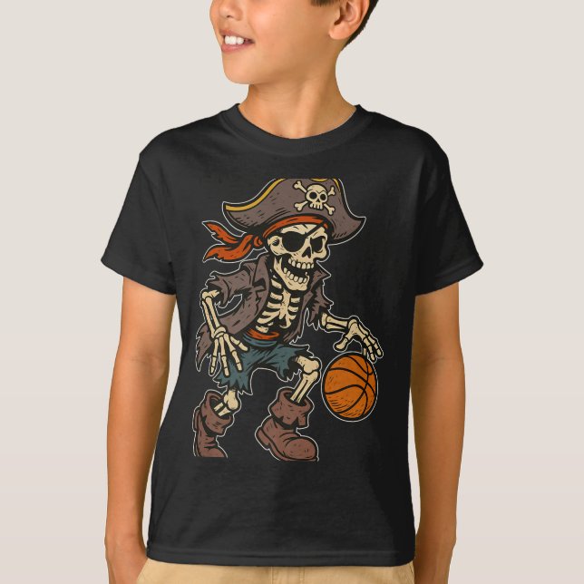 T-shirt Pirate Skeleton Basketball Halloween Pirate Costum (Devant)