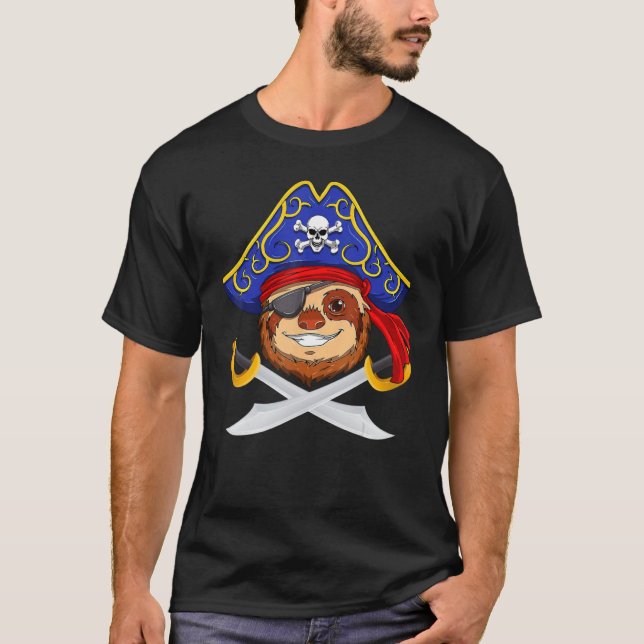 T-shirt Pirate Sloth Jolly Roger Halloween Costume Day Boy (Devant)