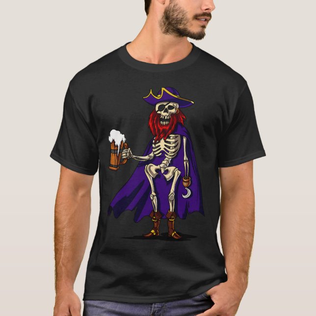 T-shirt Pirate squelette buvant de la bière (Devant)