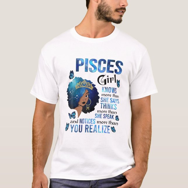 T-shirt Pisces Girl En Sait Plus Qu'Elle Dit Reine Noire M (Devant)