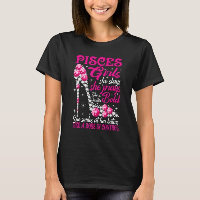 T-shirt Pisces Girl Like a Boss in Control diamond shoes F (Devant)