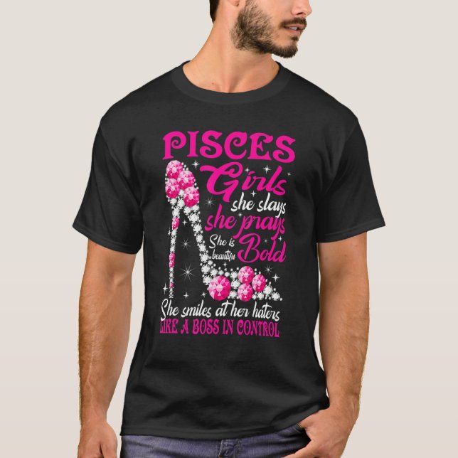 T-shirt Pisces Girl Like A Boss In Control Diamond Shoes F (Devant)