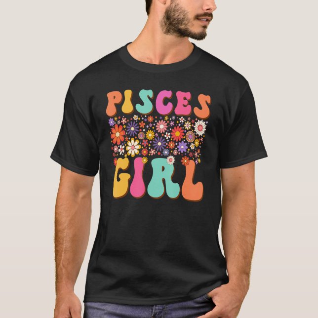 T-shirt Pisces Girl Retro Zodiac Signal Horoscope Annivers (Devant)