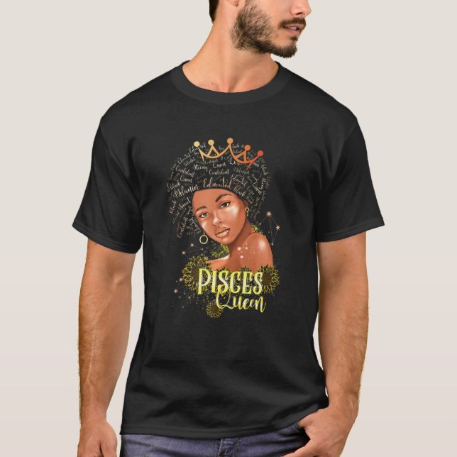 T-shirt Pisces Queen Strong Smart Afro Melanin Cadeau noir (Devant)