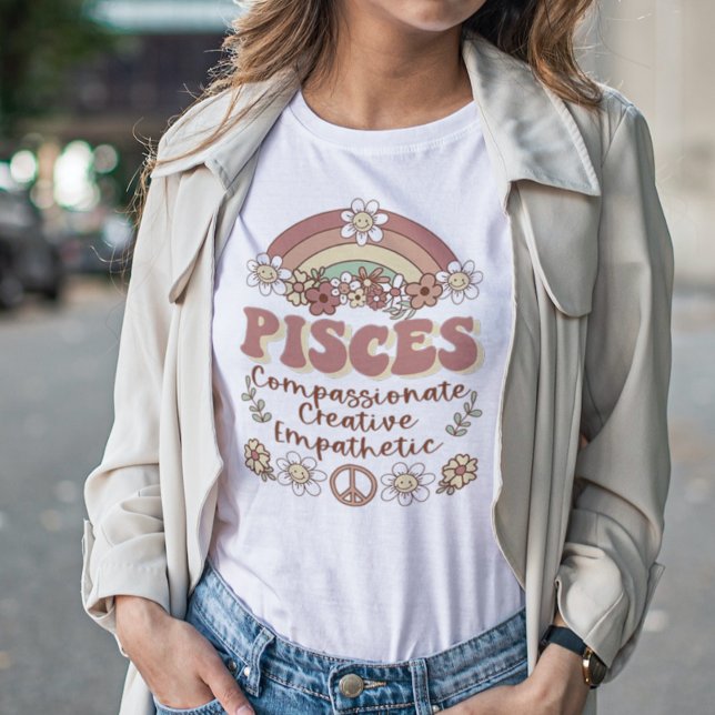 T-shirt Pisces Super Retro Floral Arc-en-ciel (Créateur téléchargé)