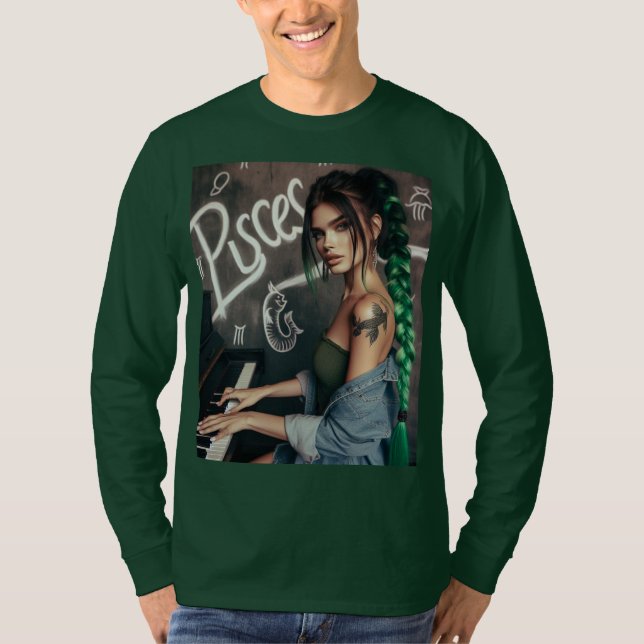 T-shirt Pisces Zodiac Musicien Piano (Devant)
