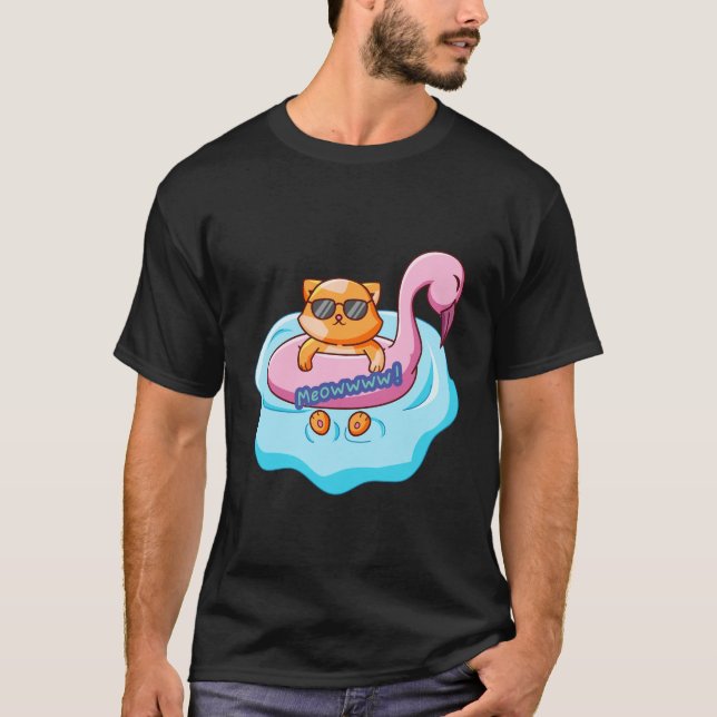 T-shirt piscine de chat vitres d'été | Conception amoureux (Devant)