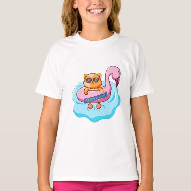 T-shirt piscine de chat vitres d'été | Conception amoureux (Devant)