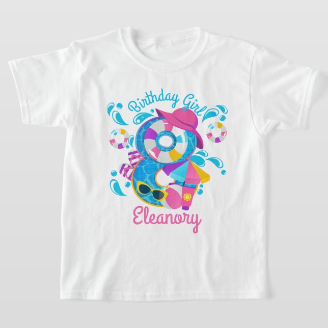 T-shirt Piscine Fête Anniversaire Huit été (Poser)