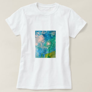 T-shirt Pissenlit aquarelle abstrait bleu et vert
