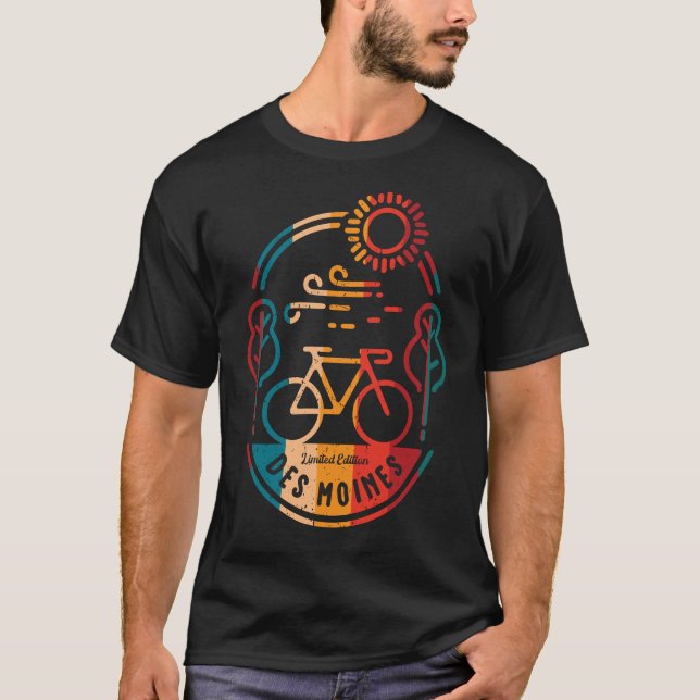 T-shirt Piste Vélo Retro Des Moines. (Devant)