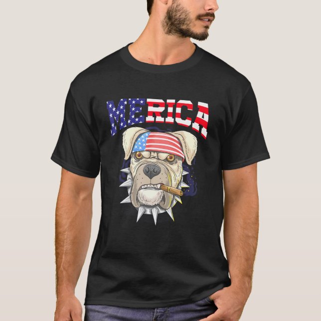 T-shirt Pit Bull 4 juillet Merica Hommes Drapeau Américain (Devant)