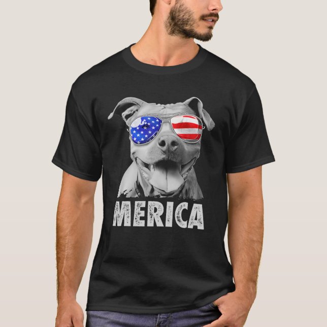 T-shirt Pit Bull 4 juillet Merica Hommes Drapeau Américain (Devant)