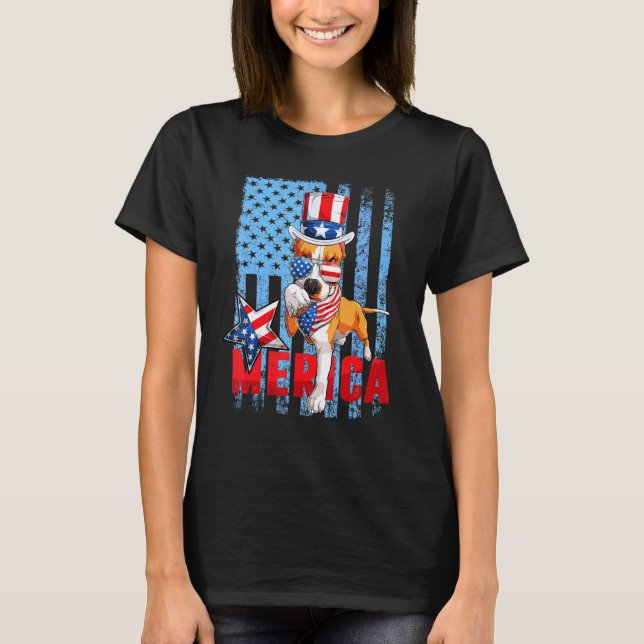 T-shirt Pit Bull 4 juillet Merica Hommes Femmes USA Drapea (Devant)