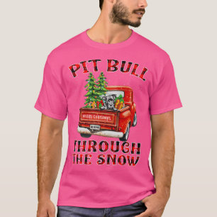 T-shirt Pit Bull À Travers Le Camion De Noël De Neige Plai