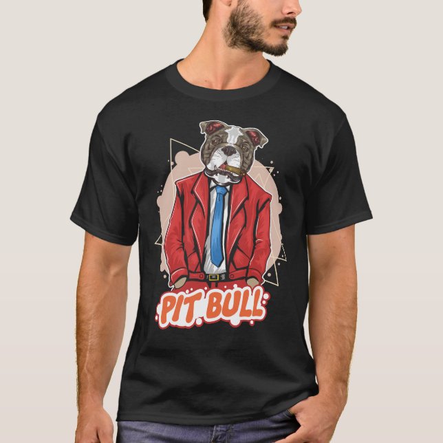 T-shirt Pit Bull Dog Avec Cigar Et Costume Pitbull Oeuvre (Devant)