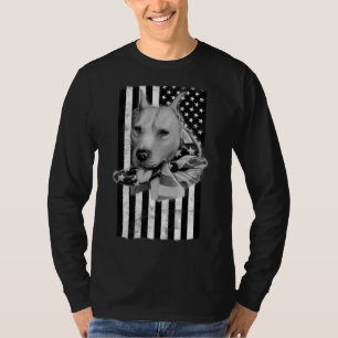 T-shirt Pit Bull Dog Sur Le Drapeau Américain