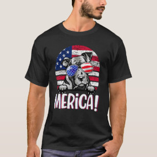T-shirt Pit Bull Drôle 4 Juillet Drapeau Américain Chien H