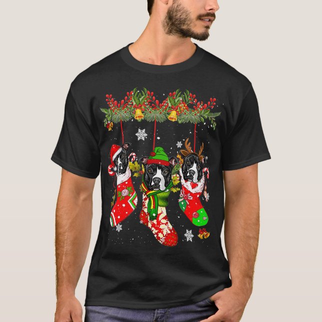 T-shirt Pit Bull En Chaussettes Noël Noël Chapeau Noël Feu (Devant)
