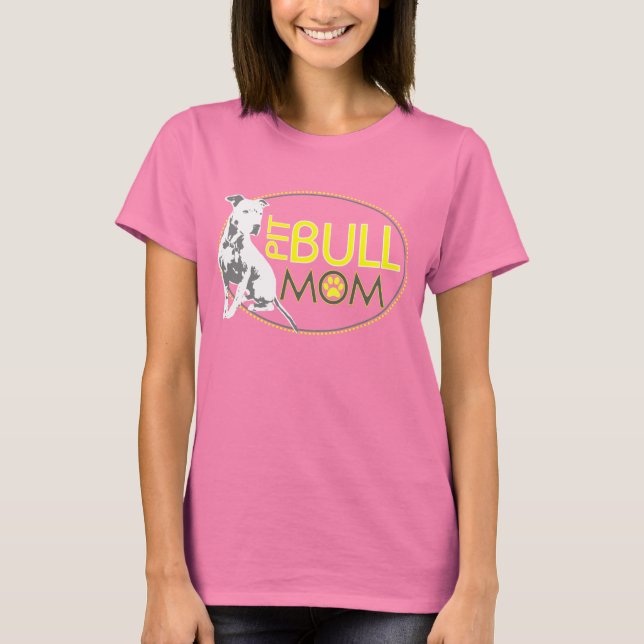 T-shirt Pit Bull Mom - Jaune et gris (Devant)