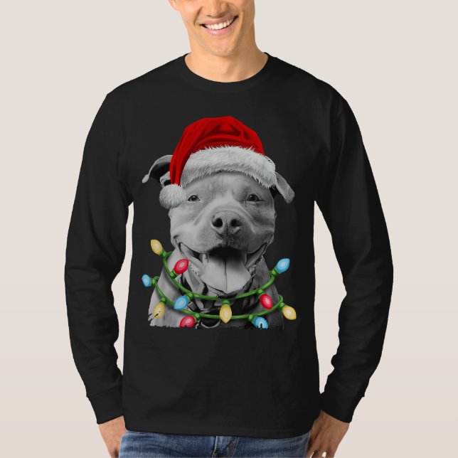 T-shirt Pit Bull Père Noël Christmas Tree Lights Xmas Boys (Devant)