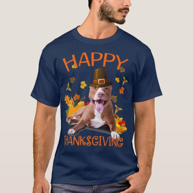 T-shirt Pit Bull Turkey Funny Thanksgiving Dogs (Devant)