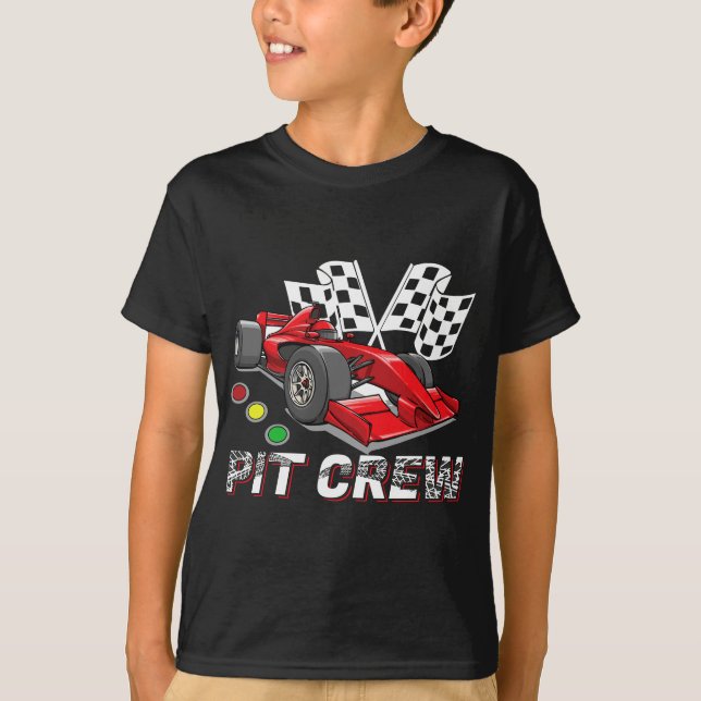 T-shirt Pit Crew Voiture Racing À damiers Drapeau Formule  (Devant)