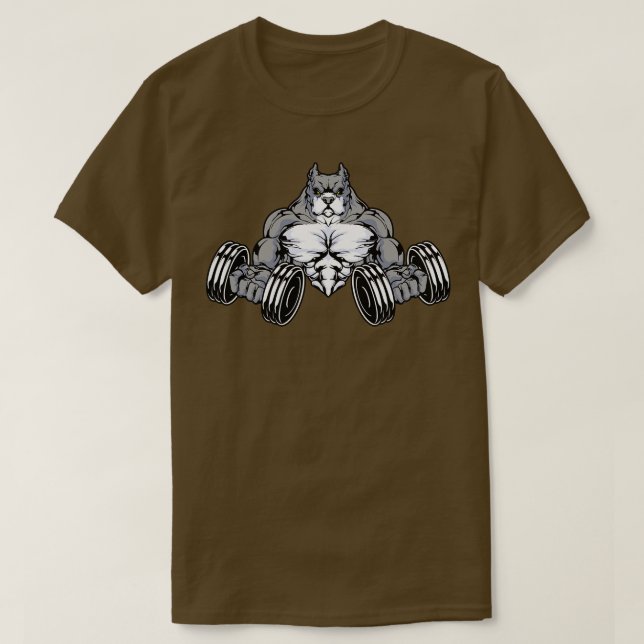 T-shirt Pitbull à Bodybuilding avec Dumbbells (Design devant)