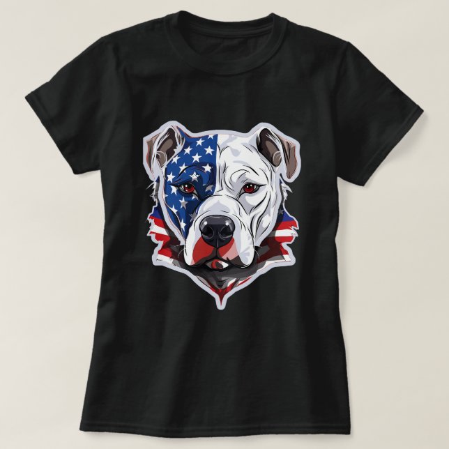 T-shirt Pitbull américain avec arrière - plan du drapeau a (Design devant)