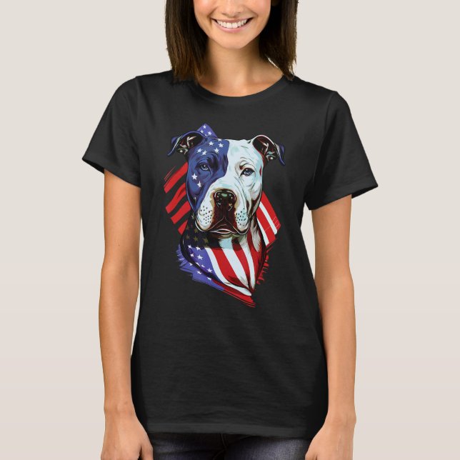 T-shirt Pitbull américain avec illustration du drapeau amé (Devant)