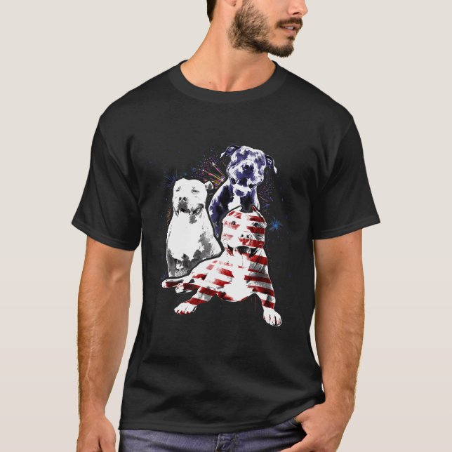 T-shirt Pitbull American Flag Star Grilles blanches (Devant)