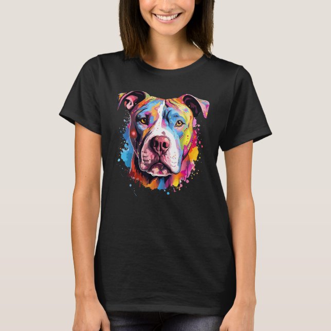 T-shirt Pitbull Art Splash Chien Coloré (Devant)