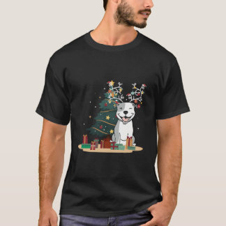 T-shirt Pitbull Chien Arbre de Noël Chandail de Noël Noël 